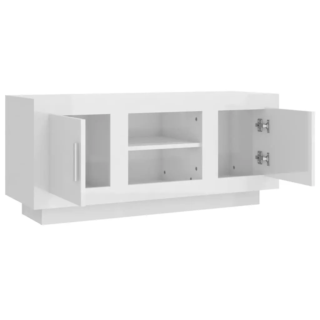 TV Cabinet Engineered Wood 102L x 35W x 45H cm White High Gloss Modern Storage Unit Media Stand Shelves Organiser