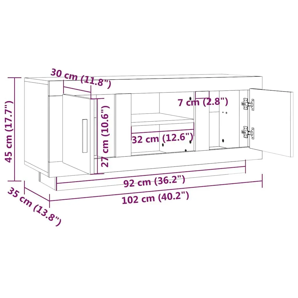 TV Cabinet Engineered Wood 102L x 35W x 45H cm White High Gloss Modern Storage Unit Media Stand Shelves Organiser