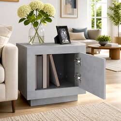Stylish Grey Coffee Table with Storage Door 51x50x45 cm