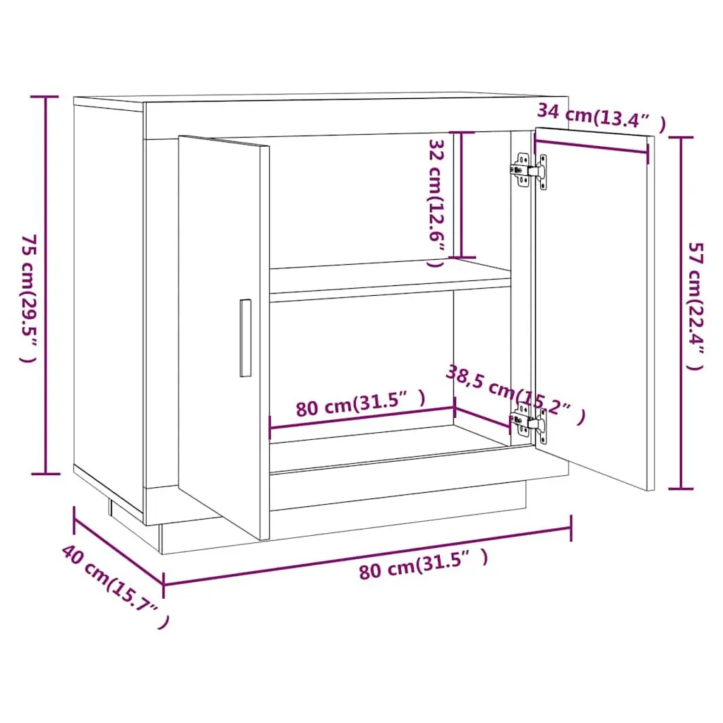 Sonoma Oak Sideboard 80x40x75 cm Engineered Wood Cabinet
