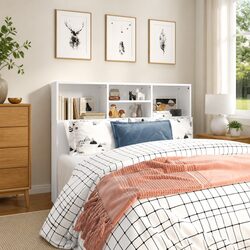 Stylish White 120cm Headboard Cabinet for Organized Storage