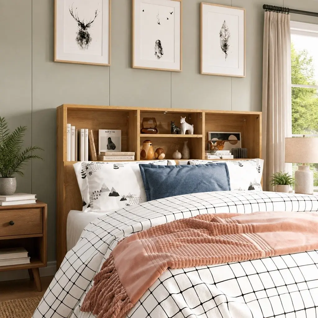 120cm Wall-Mounted Headboard Cabinet with Storage