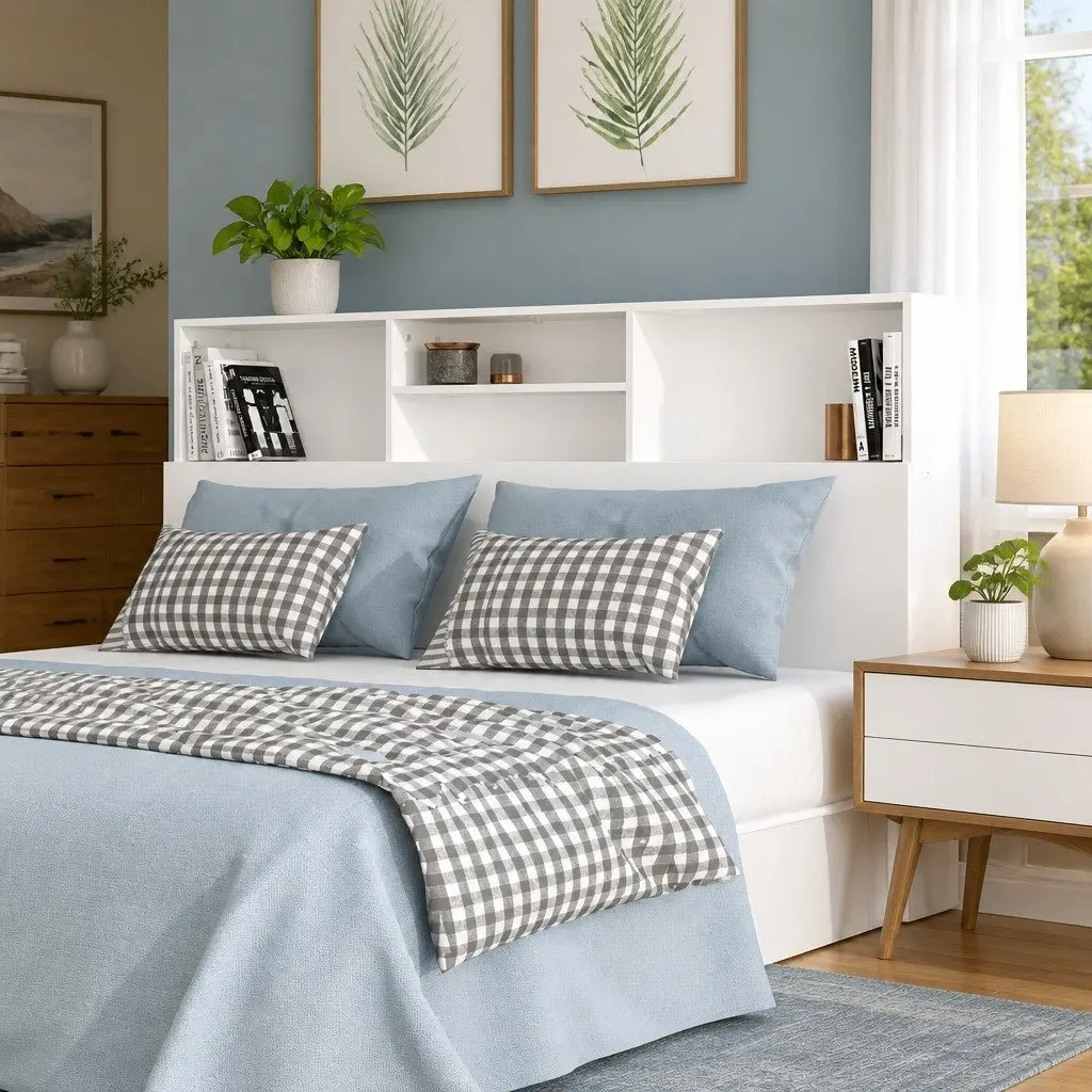 Headboard Cabinet Engineered Wood 160cm White Wall-Mount Bedroom Storage Bookcase