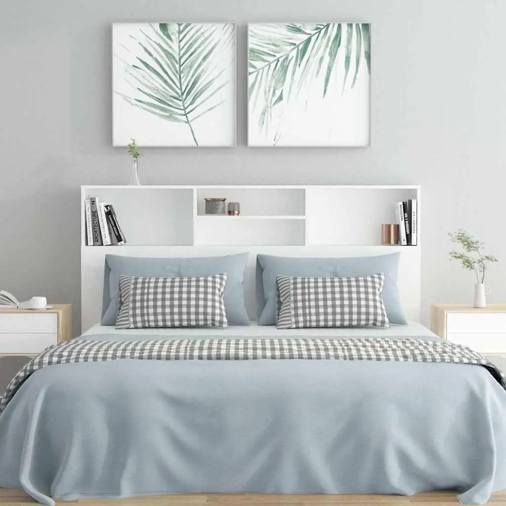 Headboard Cabinet Engineered Wood 160cm White Wall-Mount Bedroom Storage Bookcase
