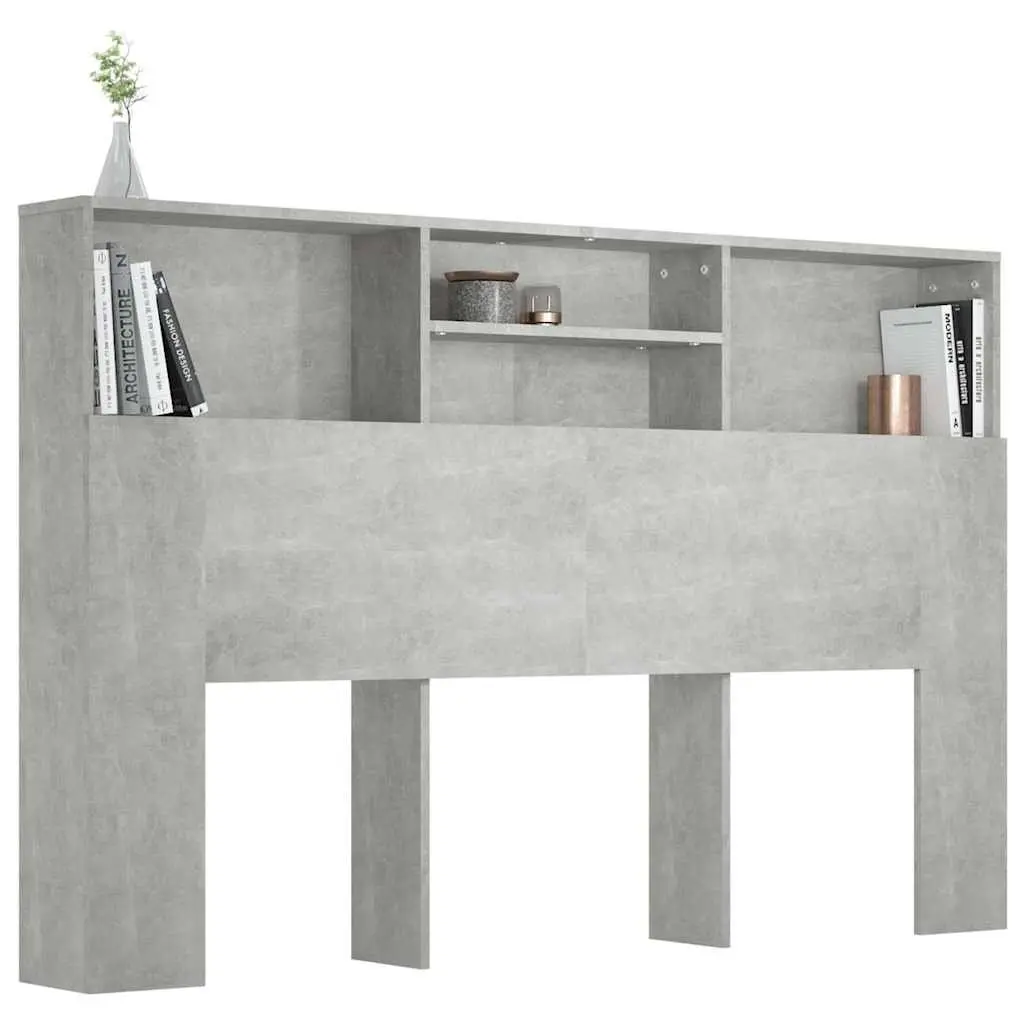 Grey Wall-Mounted Headboard Cabinet for Bedroom Storage