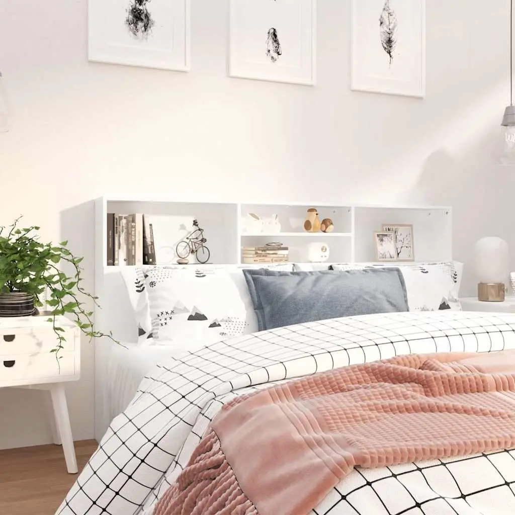 White Wall-Mounted Headboard Cabinet with Storage Compartment