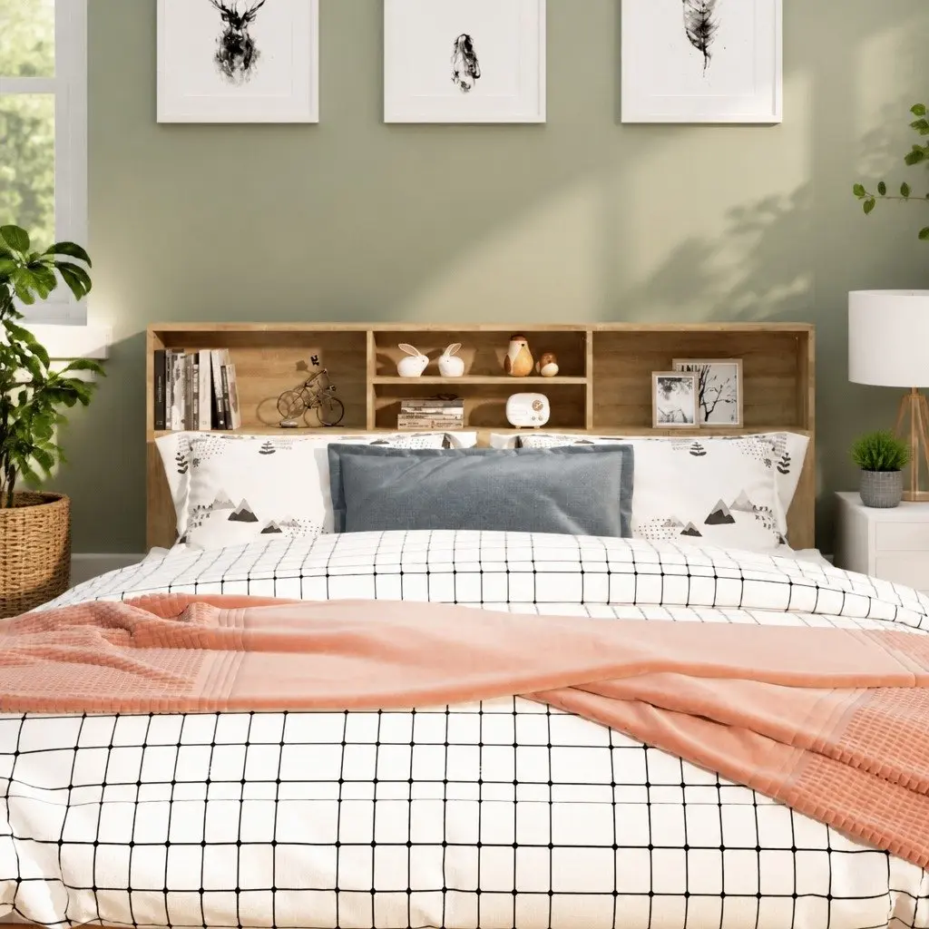 Brown 180cm Headboard Cabinet with Storage Compartments