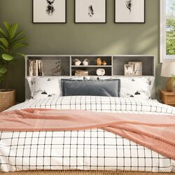 Stylish Grey Wall-Mounted Headboard Cabinet for Storage
