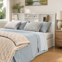 Stylish White Wall-Mounted Headboard Cabinet 200 cm