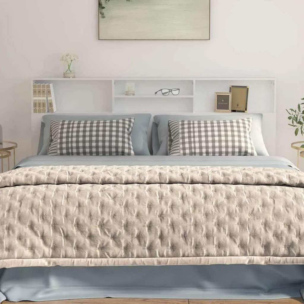Headboard Cabinet Engineered Wood 200 cm White Wall-Mounted Storage