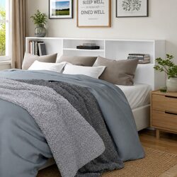 Stylish White Wall Mounted Headboard Cabinet 220 cm