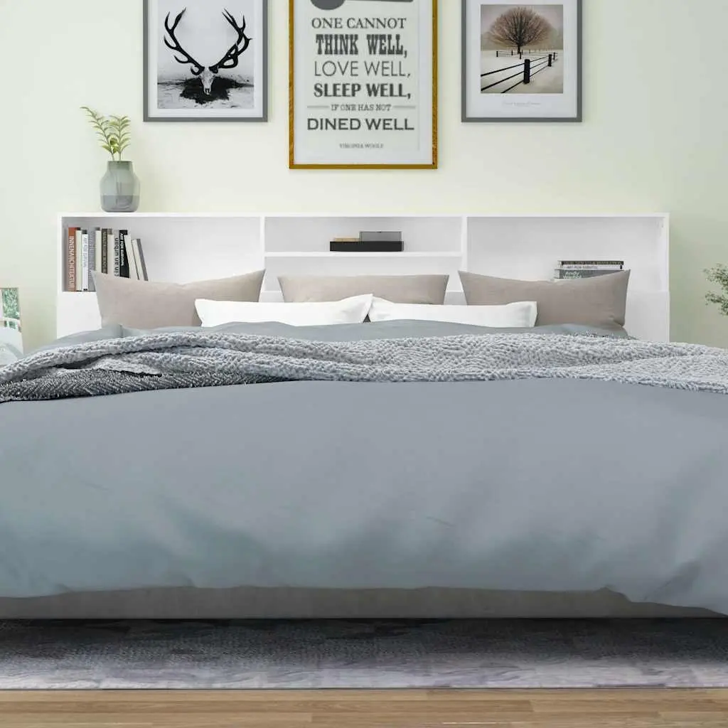 Headboard Cabinet Engineered Wood 220 cm White