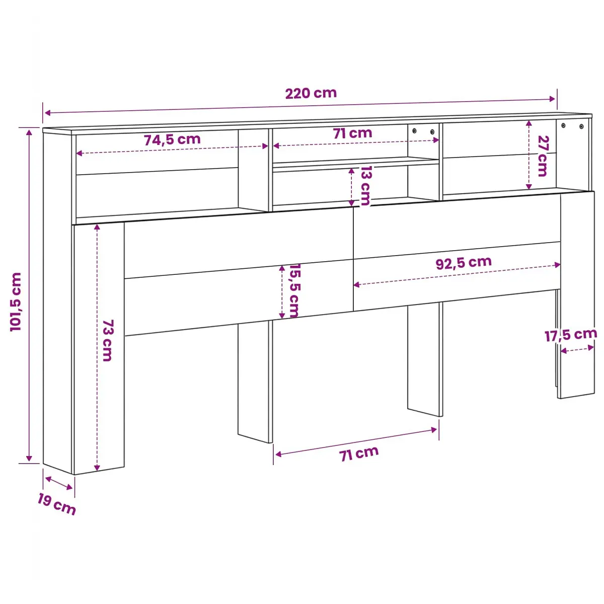Headboard Cabinet Engineered Wood 220 cm White