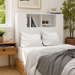 Stylish White Headboard Cabinet with Practical Storage