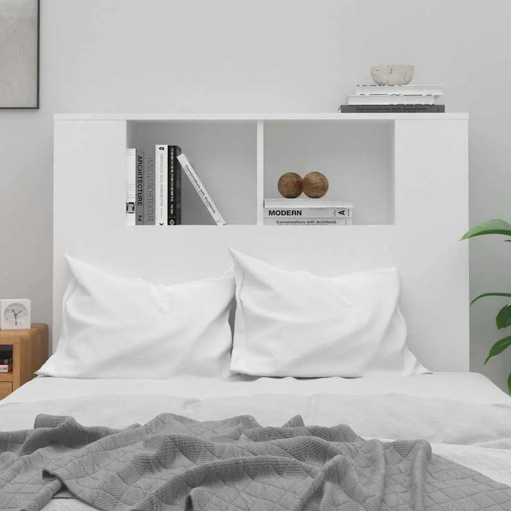 White Headboard Cabinet with Storage Compartments Bedroom Wall-Mounted Furniture