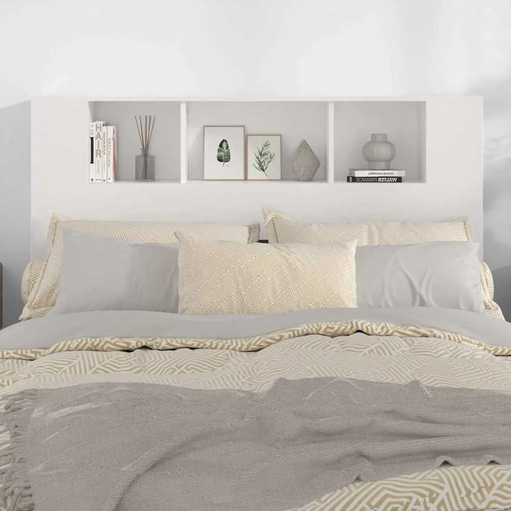 Headboard Cabinet Engineered Wood 140cm White Wall Mount Bedroom Storage Bookcase Organiser