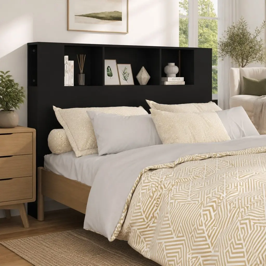 Black Headboard Cabinet 140cm with 5 Compartments