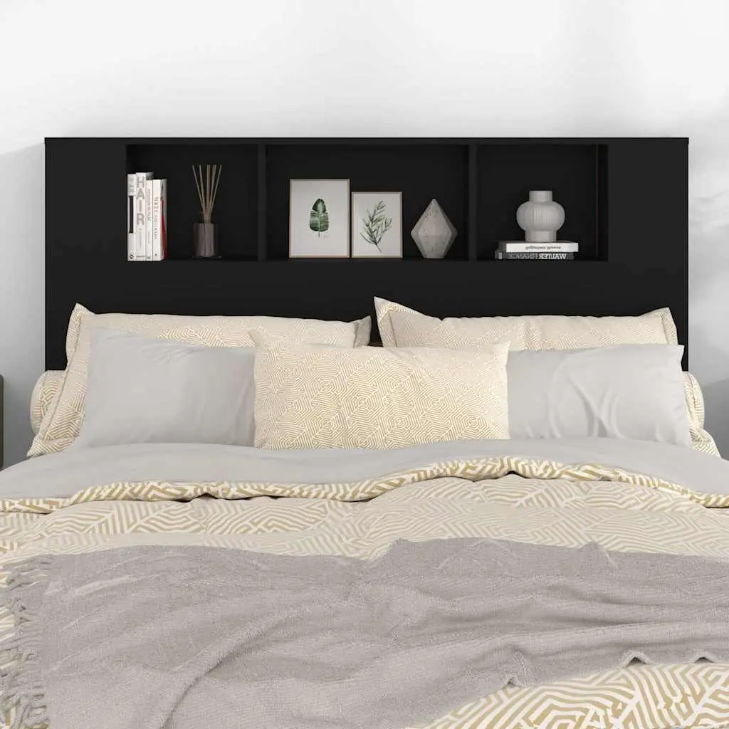 Black Headboard Cabinet 140cm with 5 Compartments