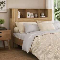 Stylish Brown Oak Headboard Cabinet with Storage