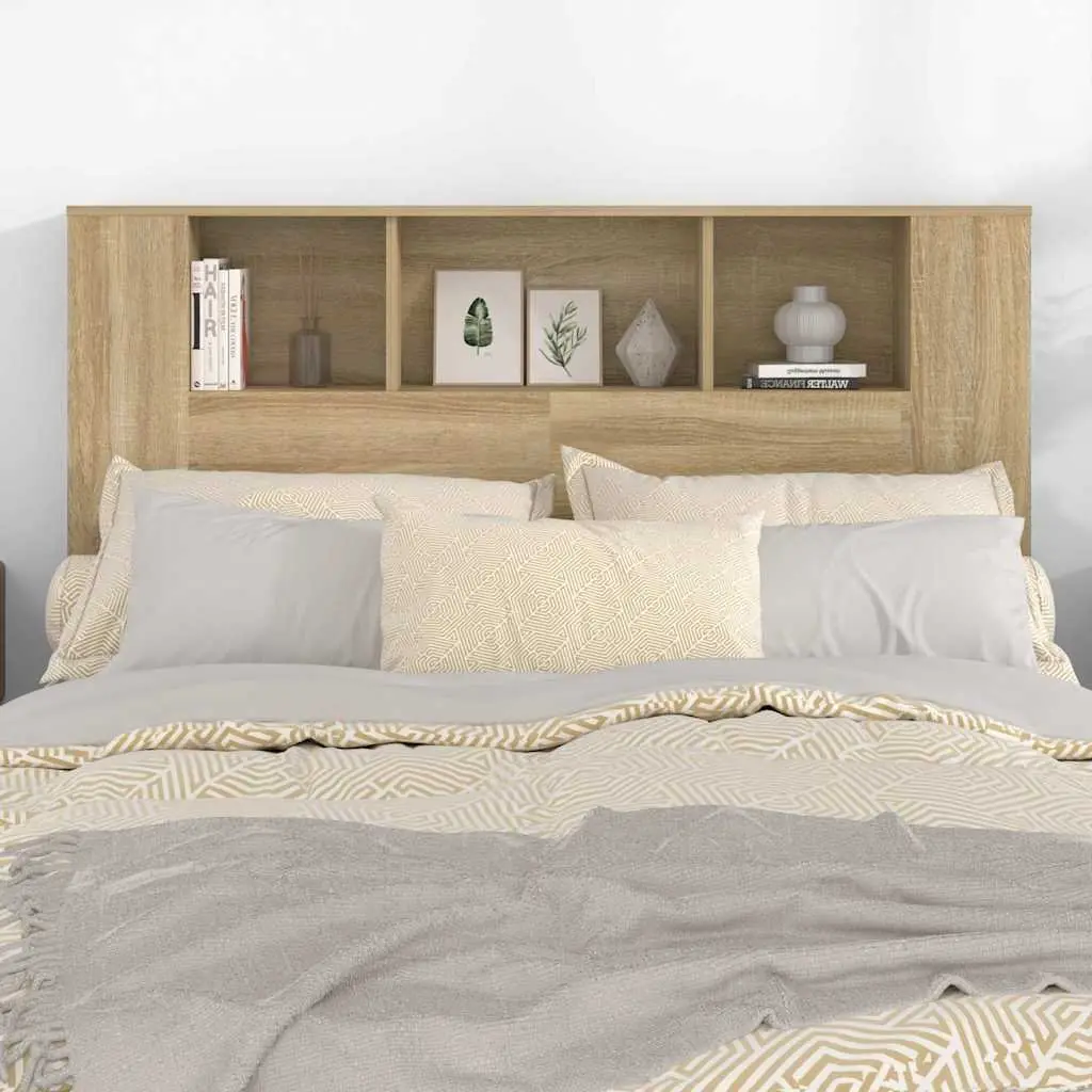 Brown Oak Headboard Cabinet with Storage