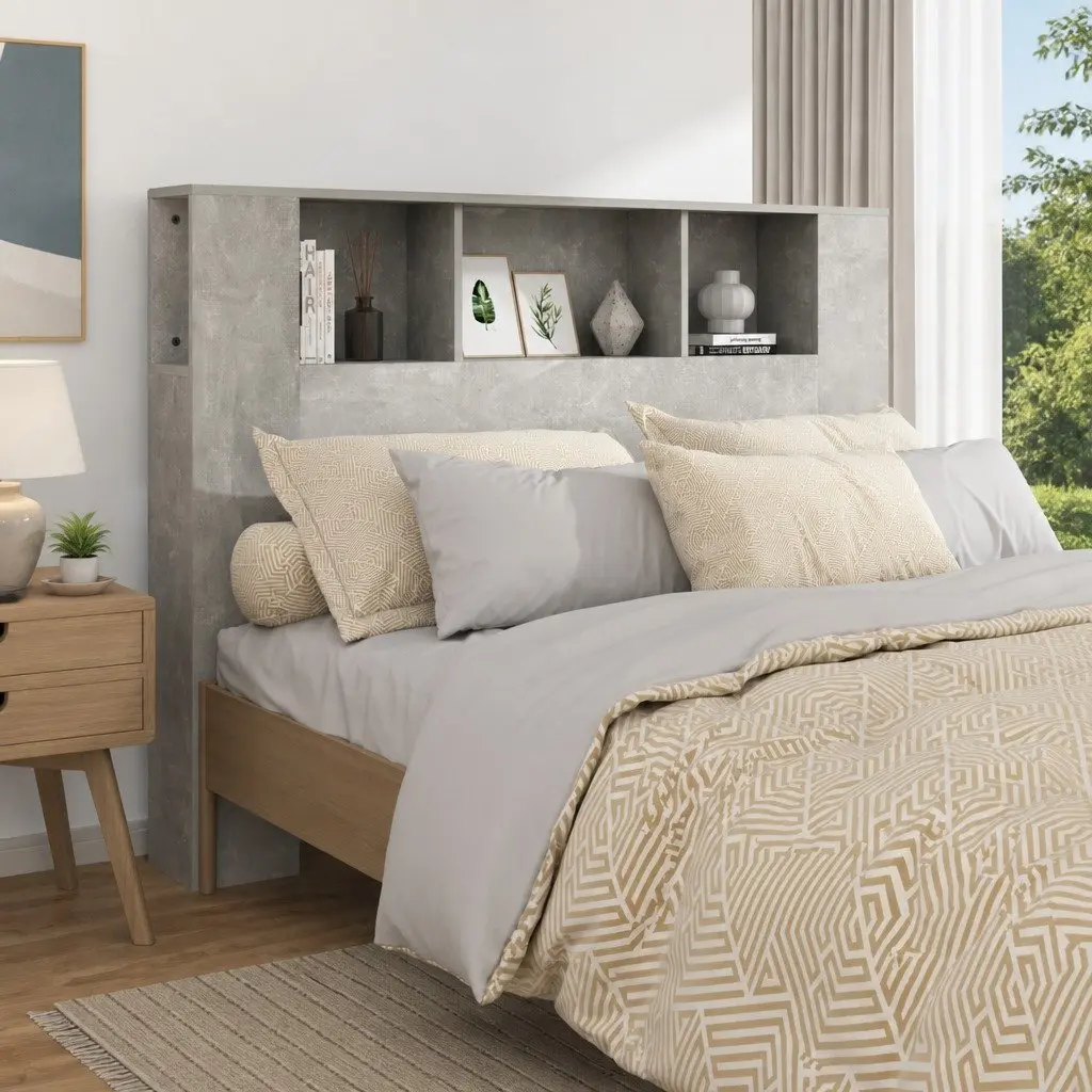 Grey Wall Mount Headboard Cabinet for Storage