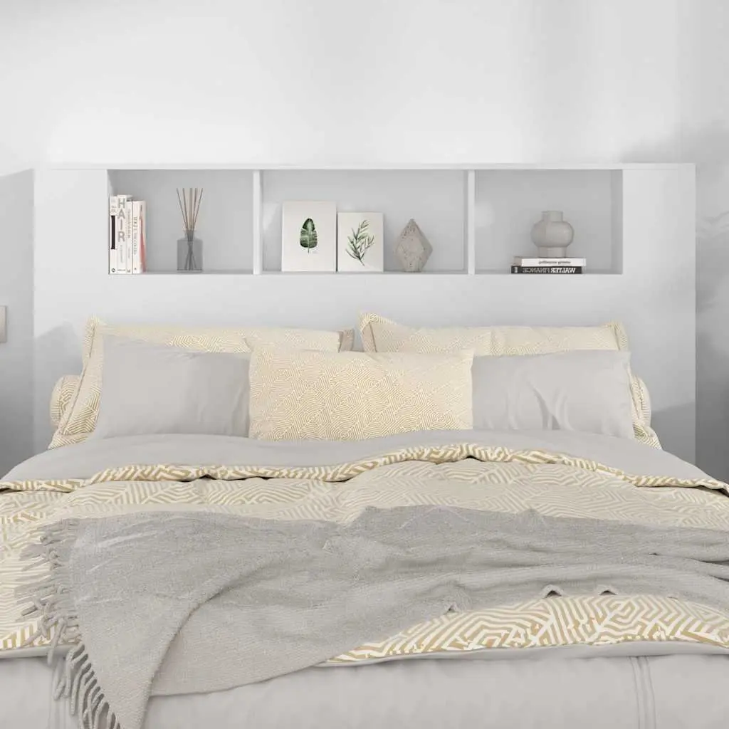 Headboard Cabinet Engineered Wood 160cm White Wall-Mounted Bedroom Storage Bookcase Organiser