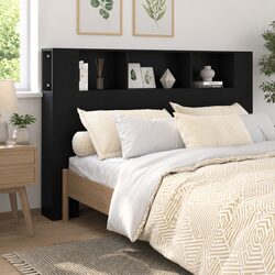 Black 160cm Wall-Mounted Headboard Cabinet for Storage