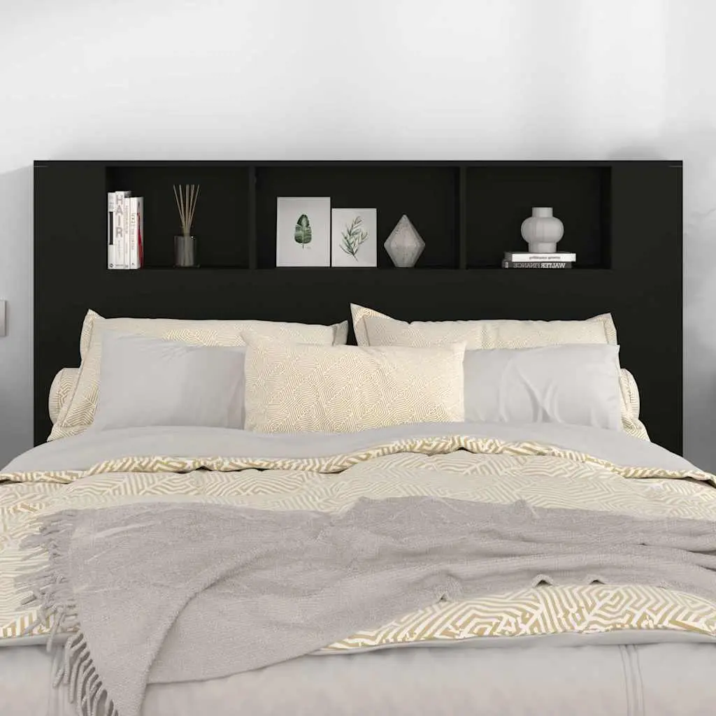 Black 160cm Wall-Mounted Headboard Cabinet for Storage