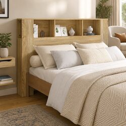 Durable Brown Headboard Cabinet with Storage 160 cm