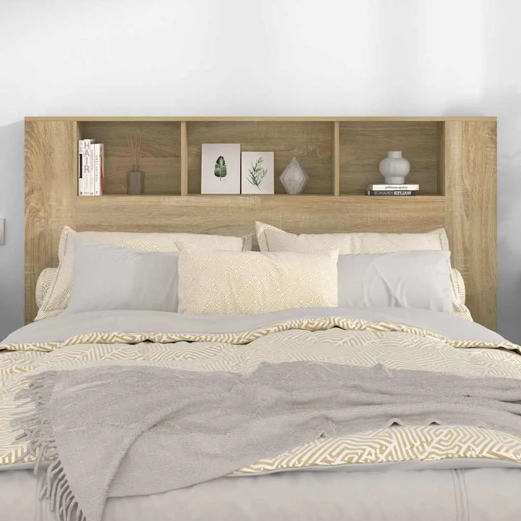 Brown Headboard Cabinet with Storage 160 cm