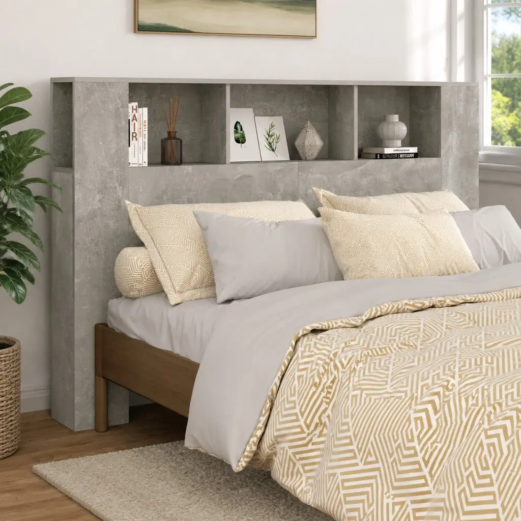 Grey Headboard Cabinet for Smart Storage