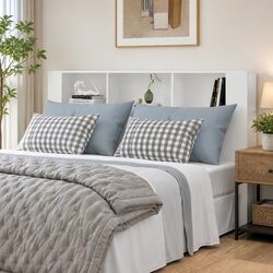 White 180cm Headboard Cabinet with Organised Storage