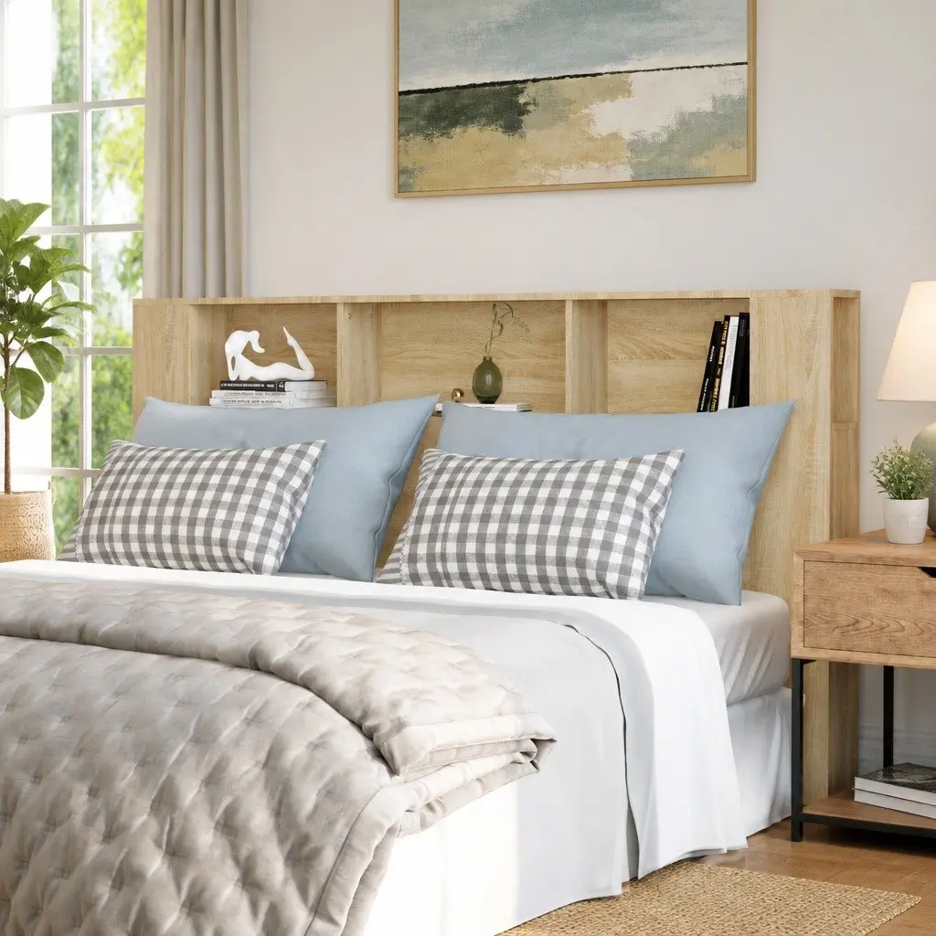Brown Wall-Mounted Headboard Cabinet