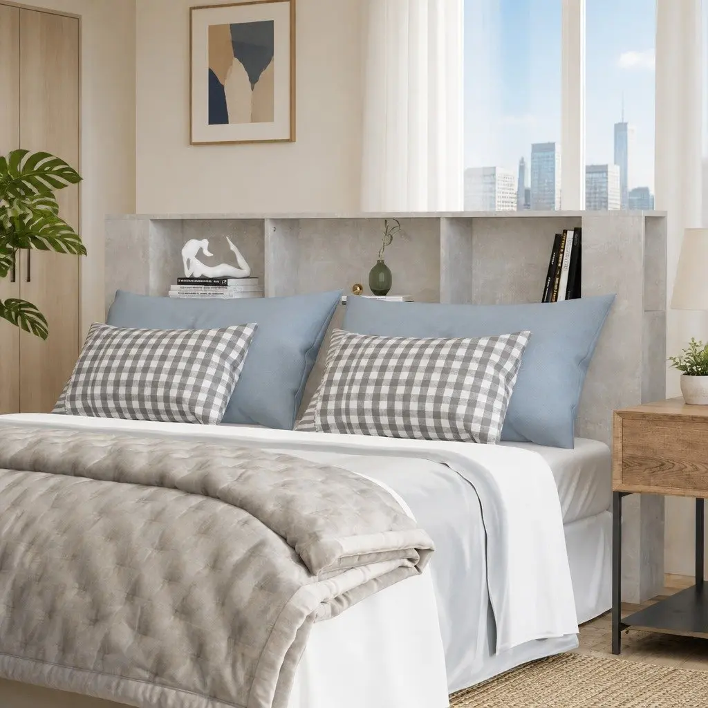 Grey Headboard Cabinet for Smart Bedroom Storage