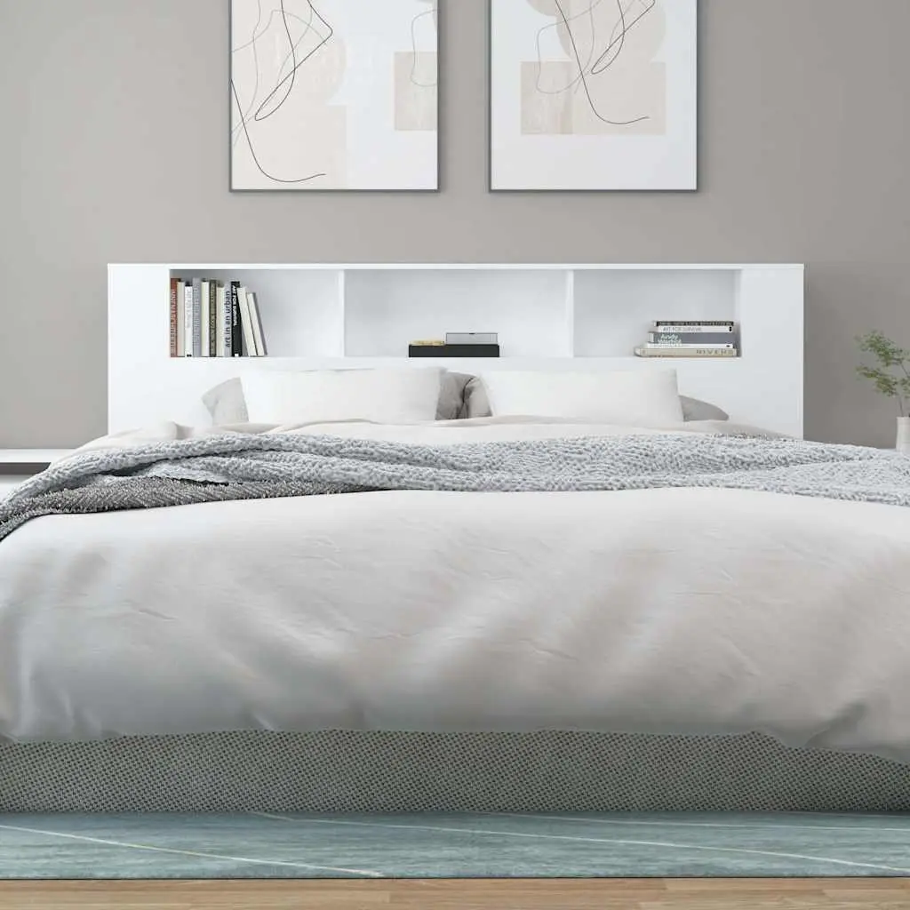 White Headboard Cabinet for Bedroom Storage