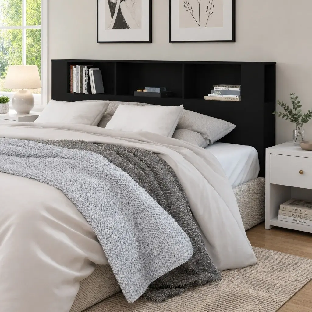 Black Headboard Cabinet 200cm for Storage