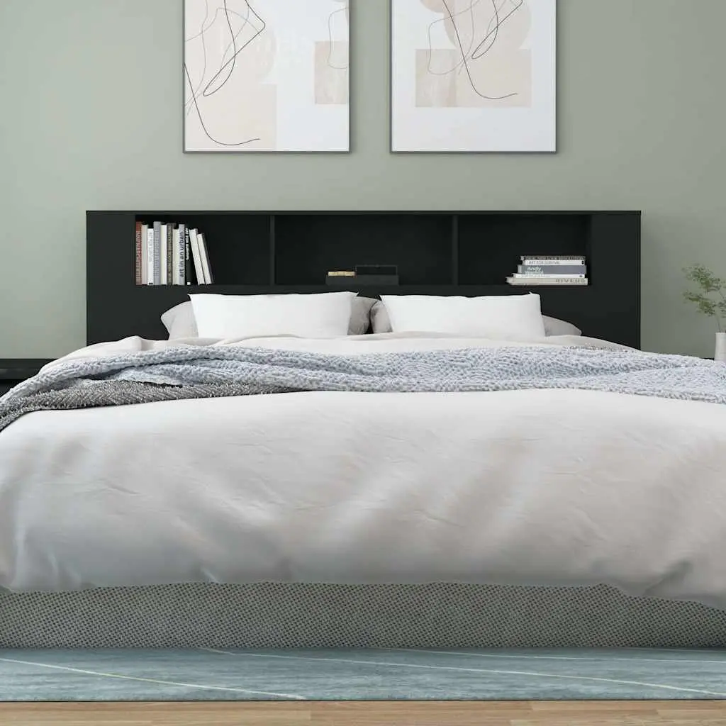 Black Headboard Cabinet 200cm for Storage