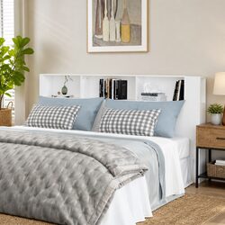 Stylish White Headboard Cabinet with 3 Storage Compartments