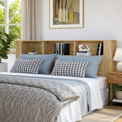 Stylish Brown Headboard Cabinet with Storage for Bedrooms