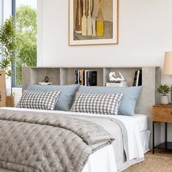 Headboard Cabinet Grey 220cm Wall-Mounted Storage Bedroom Furniture Organiser