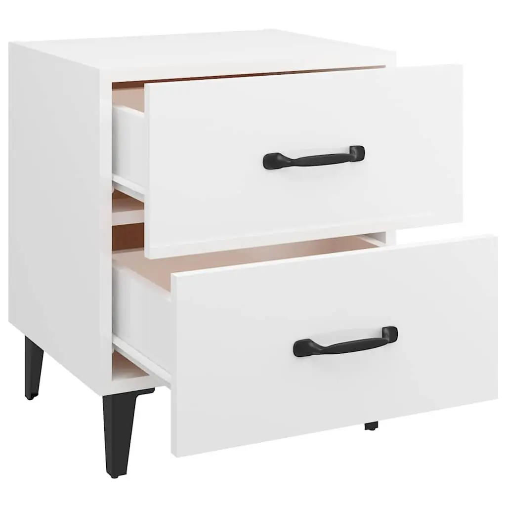 Bedside Cabinets 2 pcs White High Gloss Storage Drawers Metal Legs Side Table