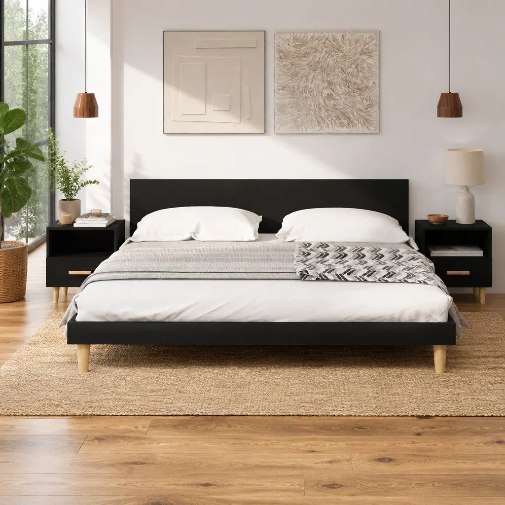 Bedside Cabinets Engineered Wood 40 x 35 x 47 cm Black 2 Piece