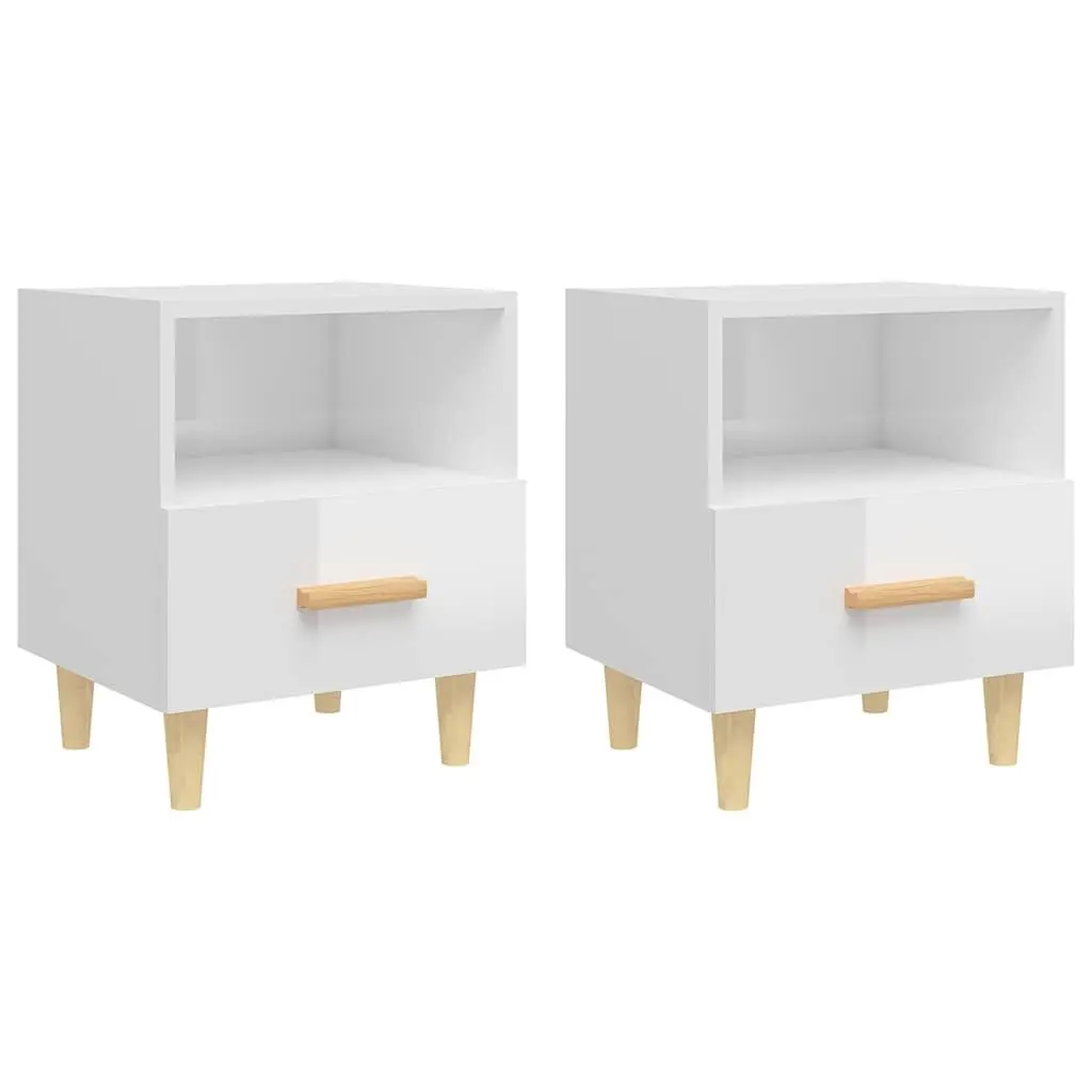 White Scandinavian Bedside Cabinet Set with Storage