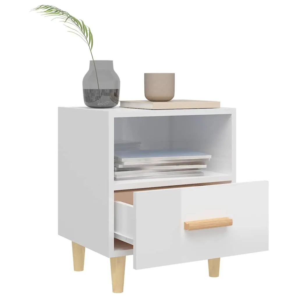 White Scandinavian Bedside Cabinet Set with Storage
