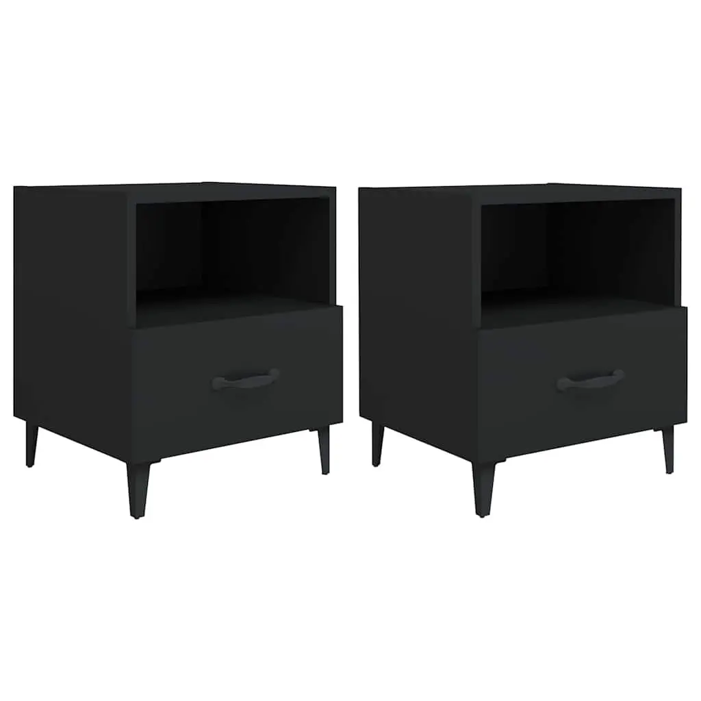 Bedside Cabinets 2 pcs Black Storage Nightstand Drawer Shelf Bedroom Furniture