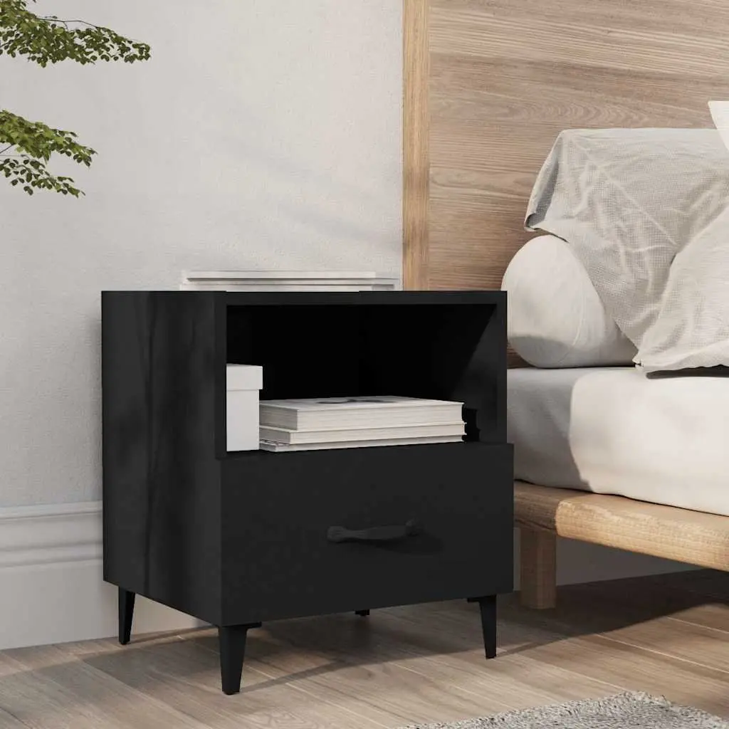 Bedside Cabinets 2 pcs Black Storage Nightstand Drawer Shelf Bedroom Furniture