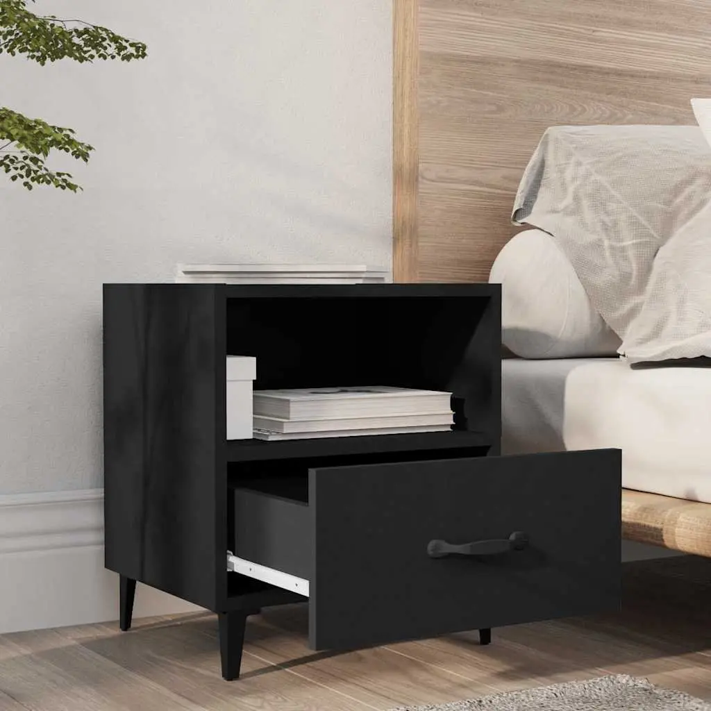 Bedside Cabinets 2 pcs Black Storage Nightstand Drawer Shelf Bedroom Furniture