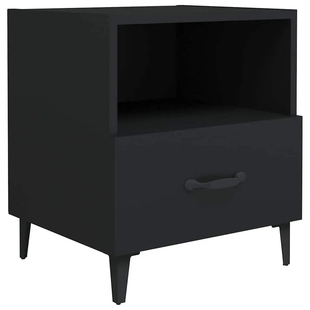 Bedside Cabinets 2 pcs Black Storage Nightstand Drawer Shelf Bedroom Furniture