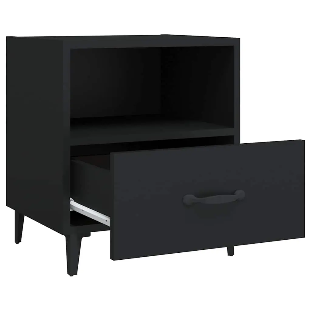 Bedside Cabinets 2 pcs Black Storage Nightstand Drawer Shelf Bedroom Furniture