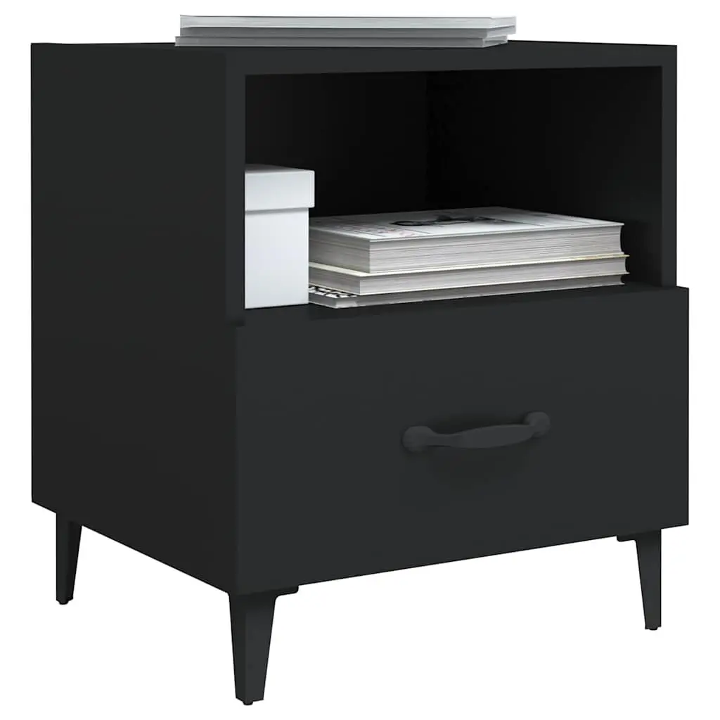 Bedside Cabinets 2 pcs Black Storage Nightstand Drawer Shelf Bedroom Furniture
